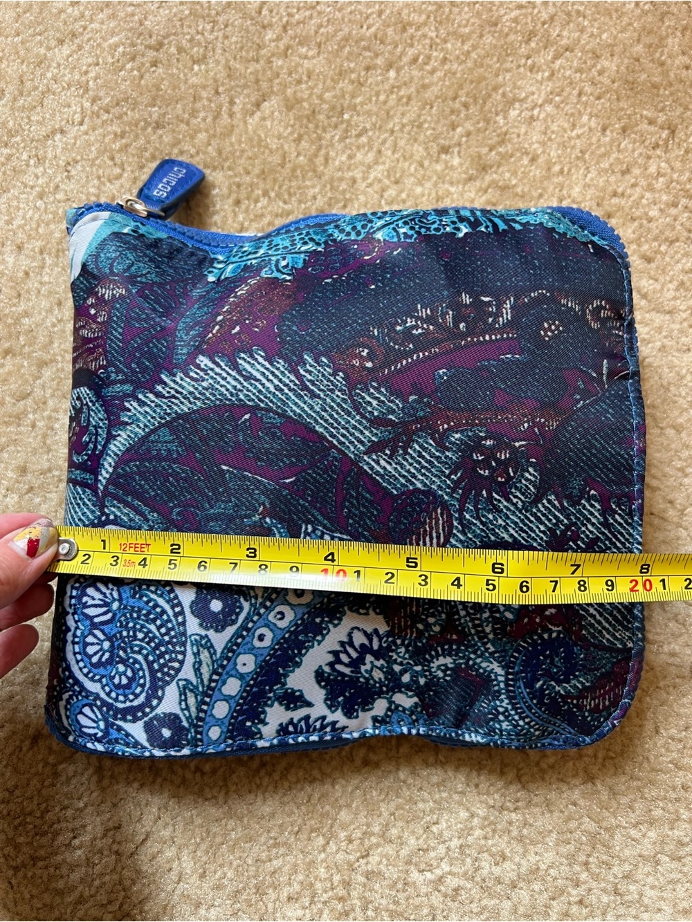 Chico's Packable Foldable Travel Tote Bag Paisley Blue Purple Large Expandable - Picture 10 of 13